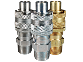 Pneumatic quick disconnect couplings in brass steel and stainless steel