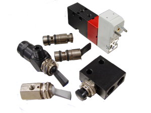 Collage of pneumatic valves including solenoid and manual