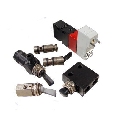 Collage of pneumatic valves including solenoid and manual