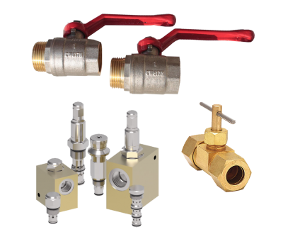 Collage of ball, needle and flow control hydraulic valves